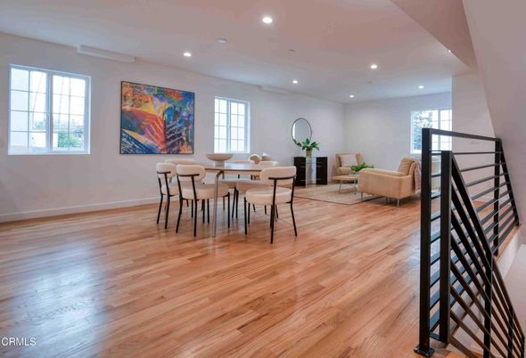 Dining room, Interior, Living room, Recessed Lighting, Wood Texture Flooring