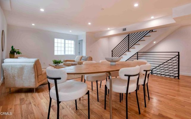 Dining room, Interior, Recessed Lighting, Wood Texture Flooring