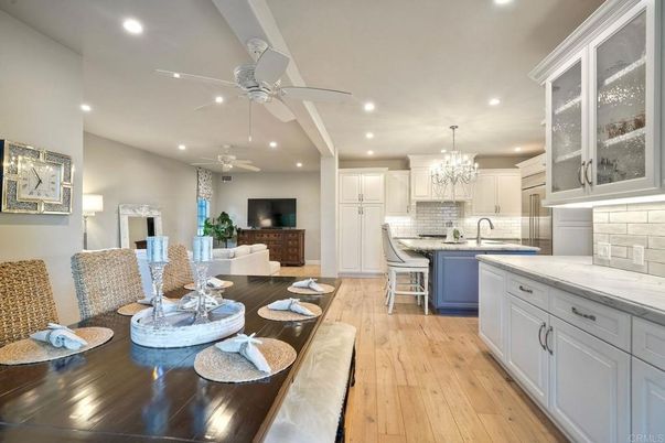 Chandelier, Dining room, Interior, Kitchen, Recessed Lighting, Wood Texture Flooring