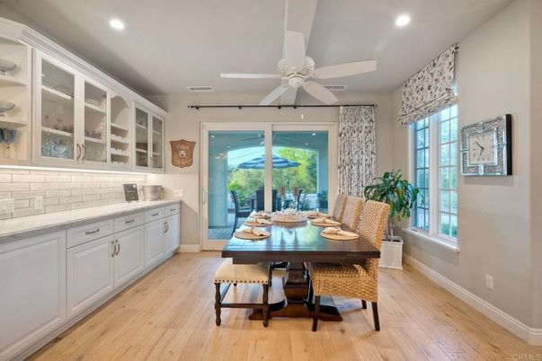 Dining room, Interior, Recessed Lighting, Wood Texture Flooring