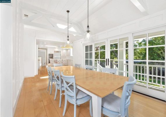 Dining room, Interior, Kitchen, Pendant Lights, Recessed Lighting, Wood Texture Flooring