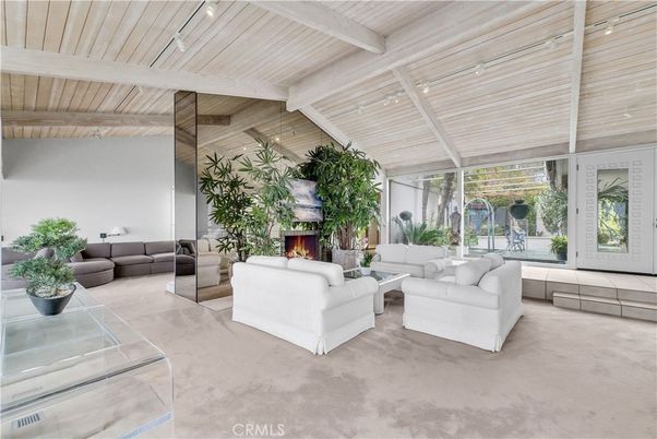 Fireplace, Interior, Living room, Recessed Lighting, Wooden Ceilings