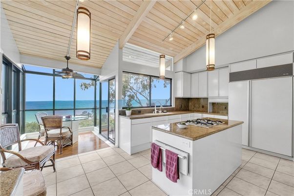 Interior, Kitchen, Pendant Lights, Recessed Lighting, Water, Wooden Ceilings, Wood Texture Flooring