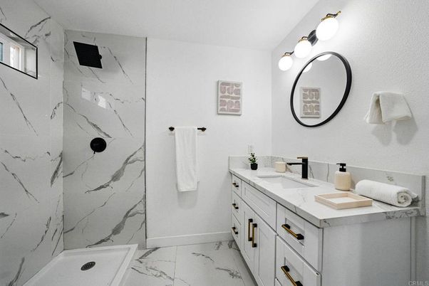 Bathroom, Dual Sink Vanities, Interior, Marble, Marble Walls