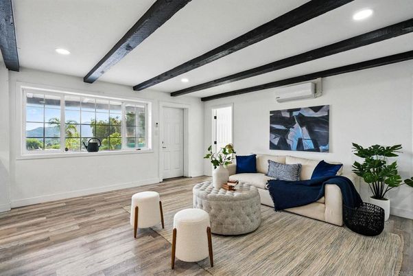Interior, Living room, Recessed Lighting, Wooden Beams, Wood Texture Flooring