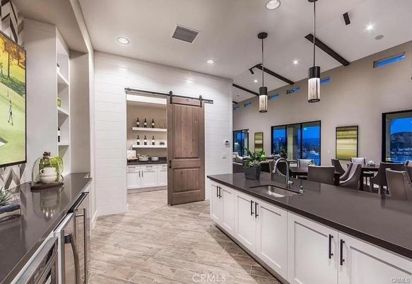 Dining room, Interior, Kitchen, Pendant Lights, Recessed Lighting, Wood Texture Flooring