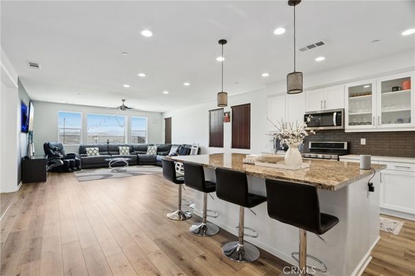 Interior, Kitchen, Living room, Pendant Lights, Recessed Lighting, Stainless Steel Appliances, Wood Texture Flooring
