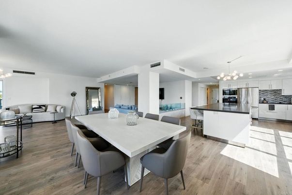 Dining room, Interior, Kitchen, Living room, Pendant Lights, Recessed Lighting, Stainless Steel Appliances, Wood Texture Flooring