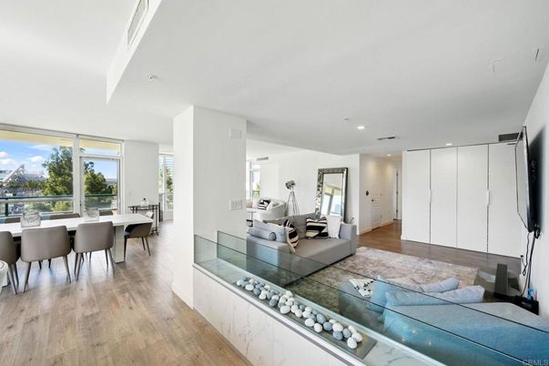 Dining room, Interior, Living room, Recessed Lighting, Wood Texture Flooring