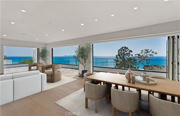 Dining room, Interior, Living room, Recessed Lighting, Water, Wood Texture Flooring