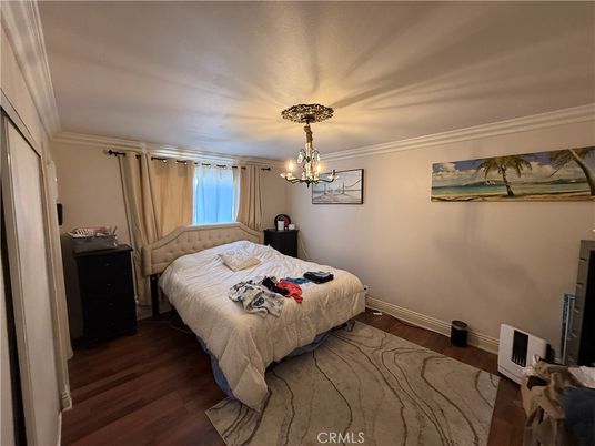 Bedroom, Chandelier, Interior, Wood Texture Flooring