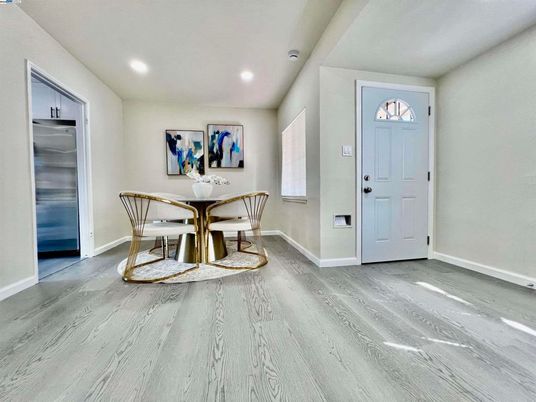 Dining room, Interior, Recessed Lighting, Wood Texture Flooring