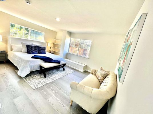 Bedroom, Interior, Recessed Lighting, Wood Texture Flooring