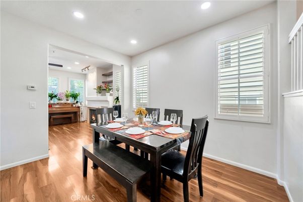 Dining room, Interior, Recessed Lighting, Wood Texture Flooring