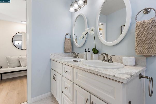 Bathroom, Dual Sink Vanities, Interior, Wood Texture Flooring