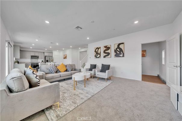 Interior, Kitchen, Living room, Recessed Lighting, Stainless Steel Appliances, Wood Texture Flooring