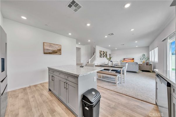 Dining room, Interior, Kitchen, Living room, Recessed Lighting, Wood Texture Flooring