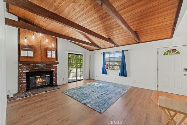 Empty room, Fireplace, Interior, Wooden Beams, Wooden Ceilings, Wood Texture Flooring