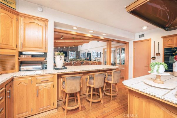 Interior, Kitchen, Recessed Lighting, Tile Countertops, Wooden Beams, Wood Texture Flooring