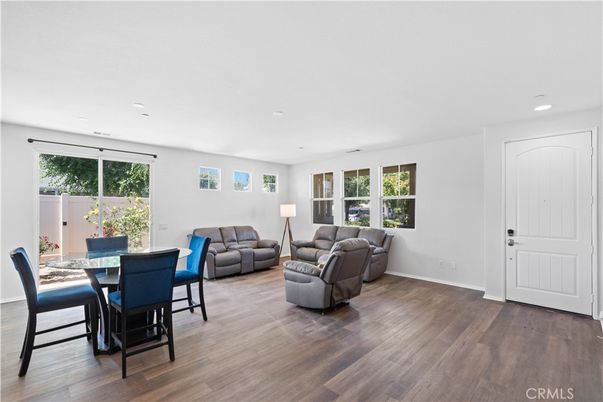 Dining room, Interior, Living room, Recessed Lighting, Wood Texture Flooring