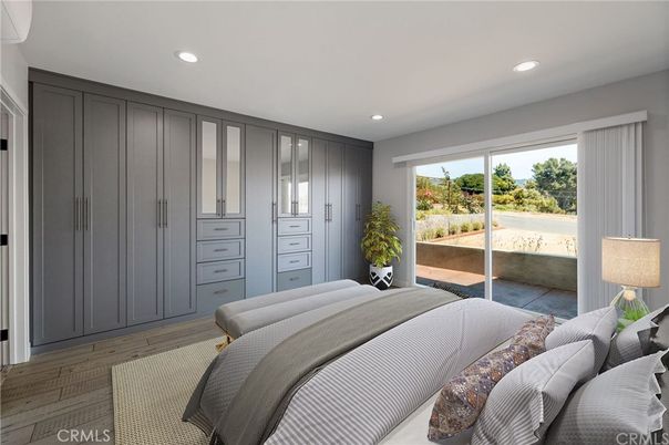 Bedroom, Interior, Recessed Lighting, Wood Texture Flooring