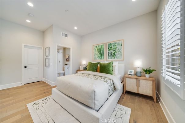 Bedroom, Interior, Recessed Lighting, Wood Texture Flooring