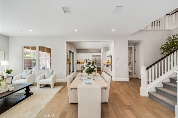 Dining room, Interior, Kitchen, Living room, Recessed Lighting, Wood Texture Flooring