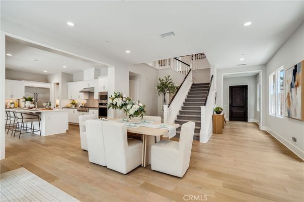 Dining room, Interior, Kitchen, Recessed Lighting, Stainless Steel Appliances, Wood Texture Flooring