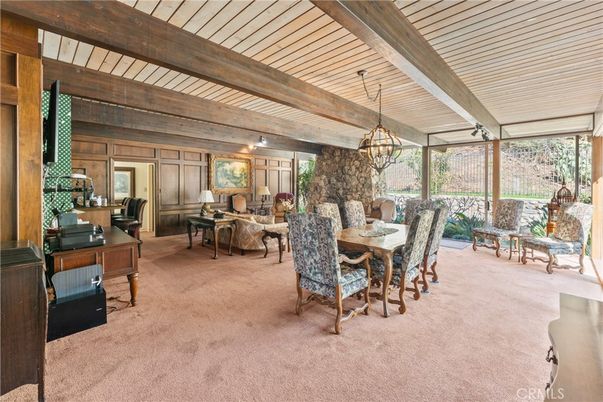 Chandelier, Dining room, Interior, Living room, Pendant Lights, Wooden Beams, Wooden Walls