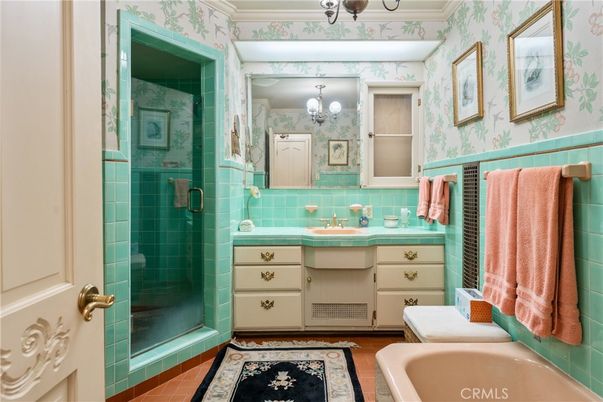 Bathroom, Glass Shower, Interior, Pendant Lights, Tile Countertops