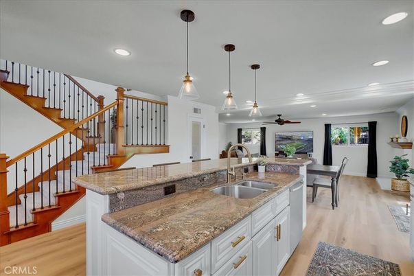 Dining room, Interior, Pendant Lights, Recessed Lighting, Wood Texture Flooring