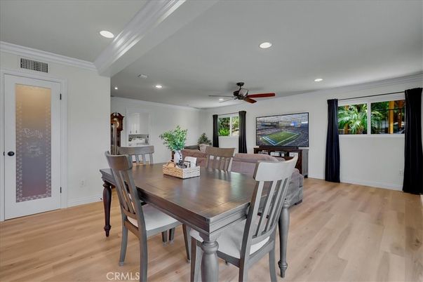 Dining room, Interior, Recessed Lighting, Wood Texture Flooring