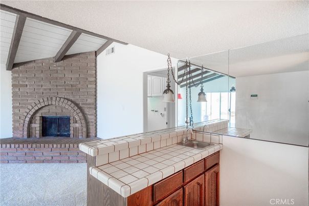 Fireplace, Interior, Pendant Lights, Stone Walls