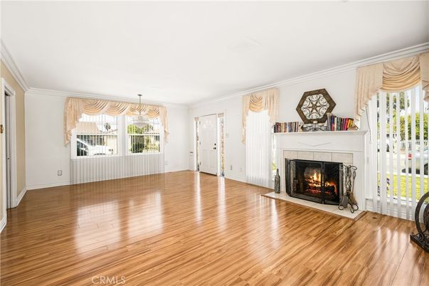 Empty room, Fireplace, Interior, Pendant Lights, Wood Texture Flooring