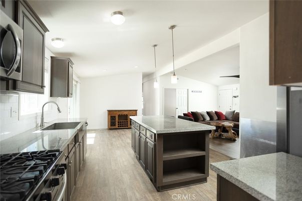 Interior, Kitchen, Living room, Pendant Lights, Recessed Lighting, Wood Texture Flooring