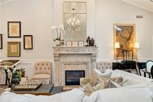 Chandelier, Fireplace, Interior, Living room