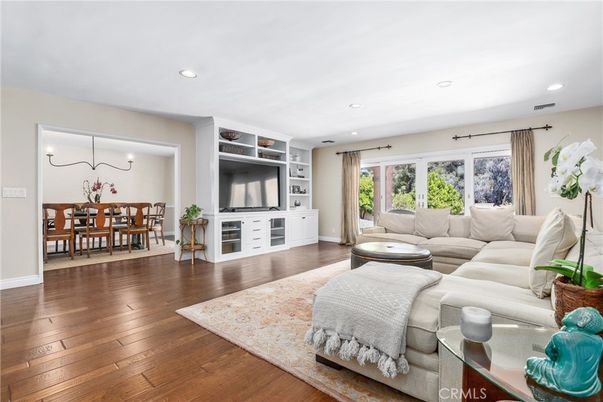 Dining room, Interior, Living room, Recessed Lighting, Wood Texture Flooring