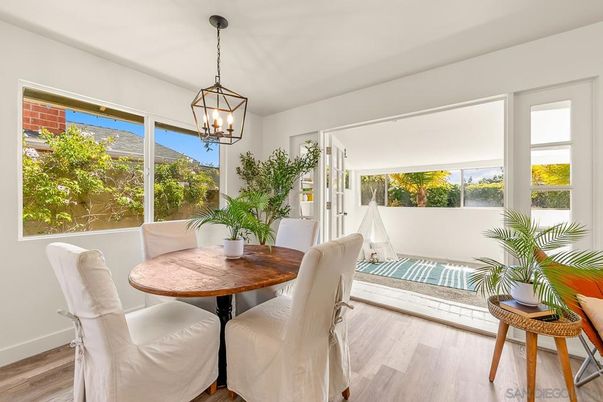Dining room, Interior, Pendant Lights, Wood Texture Flooring