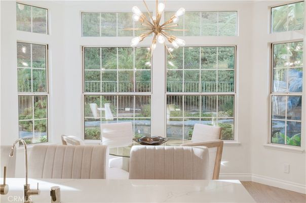 Dining room, Interior, Pendant Lights, Wood Texture Flooring