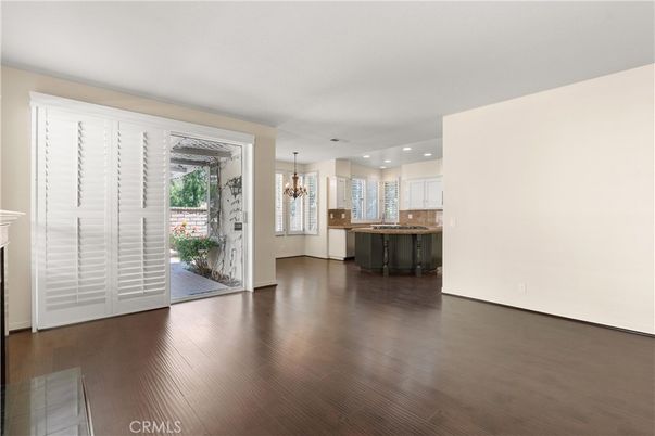 Chandelier, Empty room, Interior, Kitchen, Pendant Lights, Recessed Lighting, Wood Texture Flooring