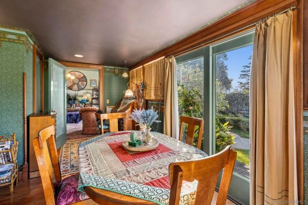 Dining room, Interior, Recessed Lighting, Wood Texture Flooring