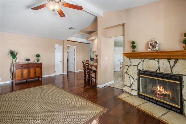 Fireplace, Interior, Recessed Lighting, Wood Texture Flooring