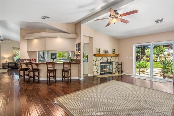 Fireplace, Interior, Recessed Lighting, Wood Texture Flooring