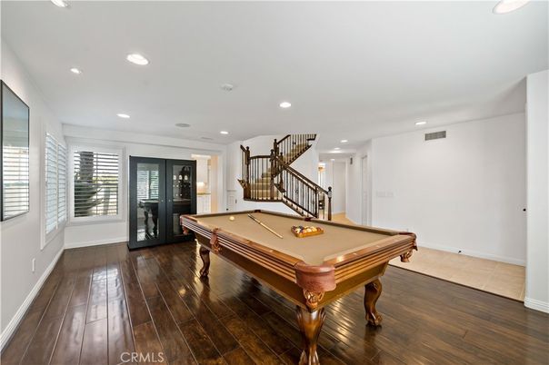 Billiard Table, Game Room, Interior, Recessed Lighting, Wood Texture Flooring