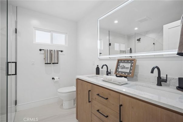 Bathroom, Dual Sink Vanities, Glass Shower, Interior, Recessed Lighting