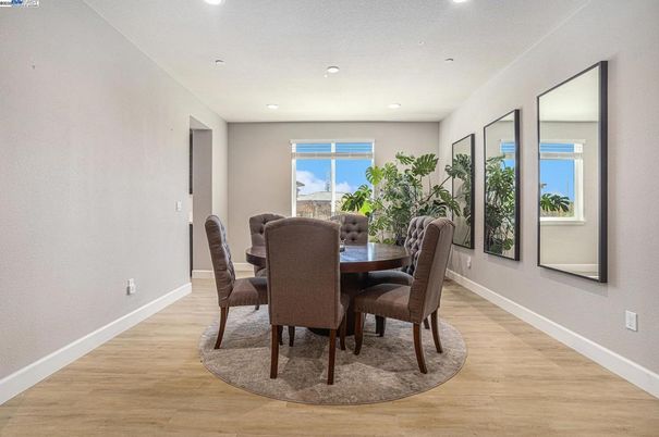 Dining room, Interior, Recessed Lighting, Wood Texture Flooring
