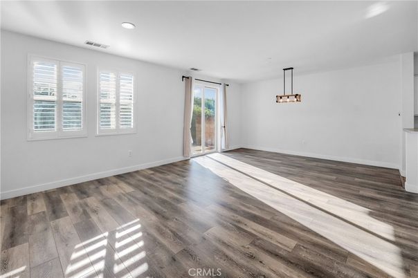 Empty room, Interior, Pendant Lights, Recessed Lighting, Wood Texture Flooring