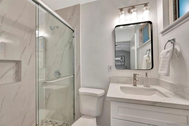 Bathroom, Glass Shower, Interior, Marble Walls