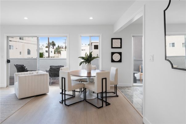Dining room, Interior, Recessed Lighting, Wood Texture Flooring