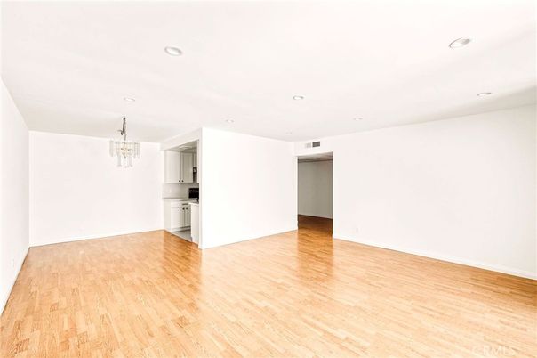 Empty room, Interior, Kitchen, Recessed Lighting, Wood Texture Flooring